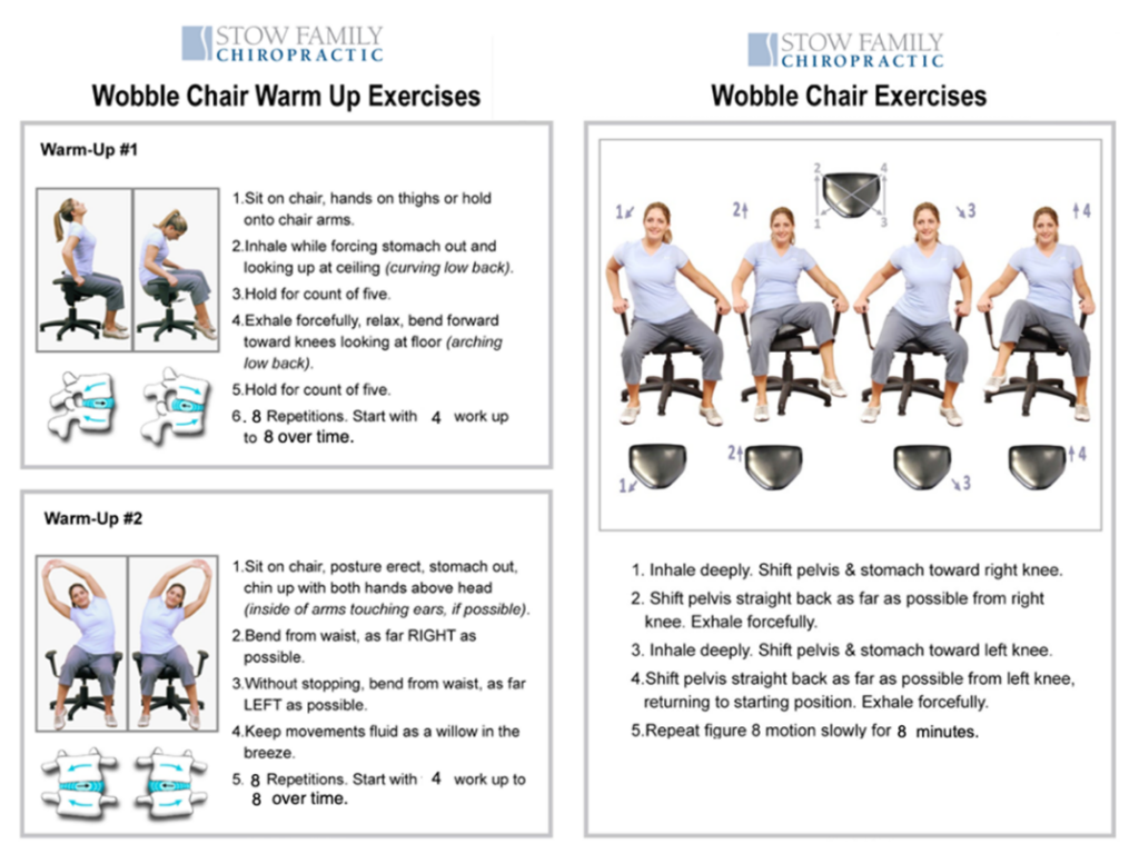 Images of Wobble Chair instructions and exercises 
